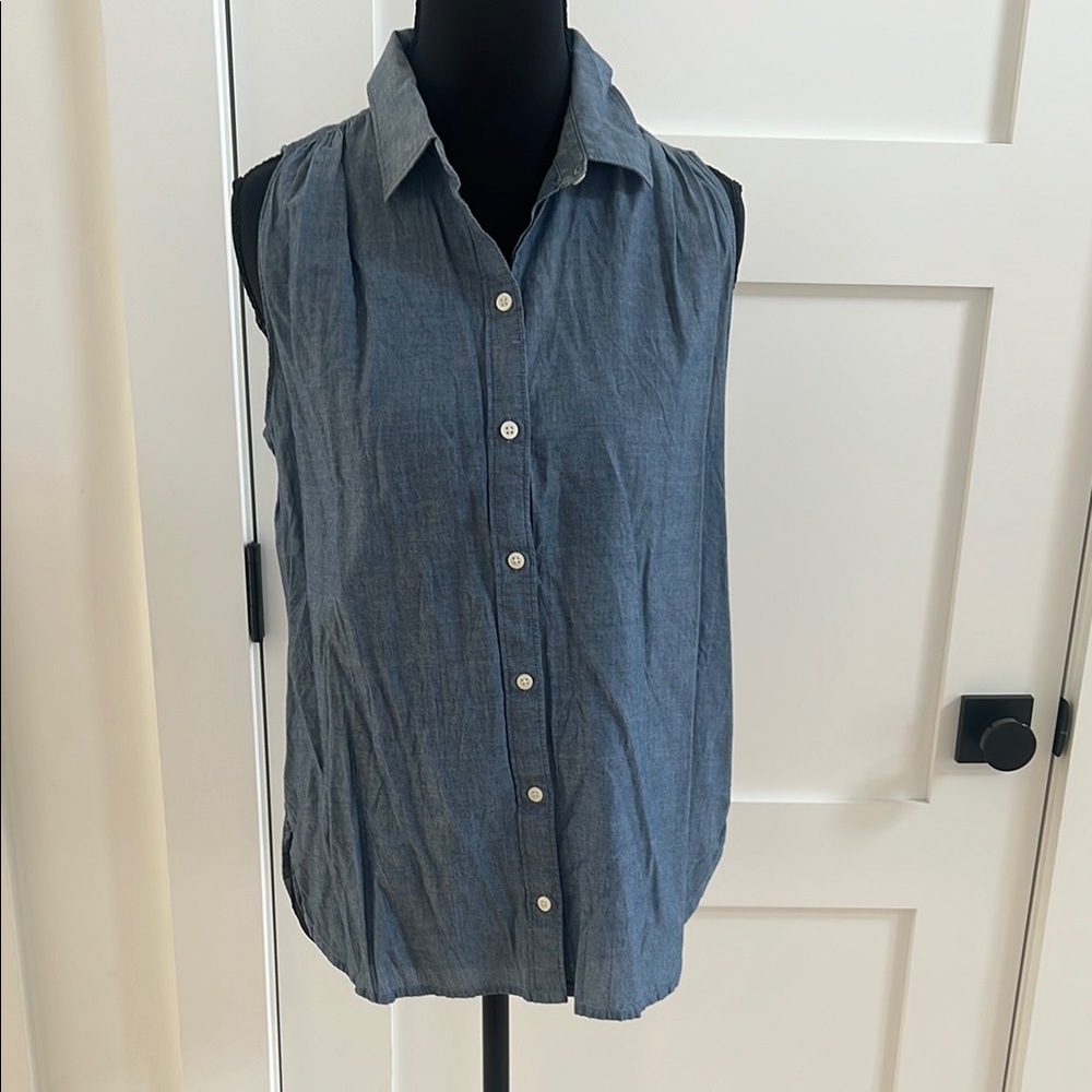 Sleeveless Blue Button-Up Top